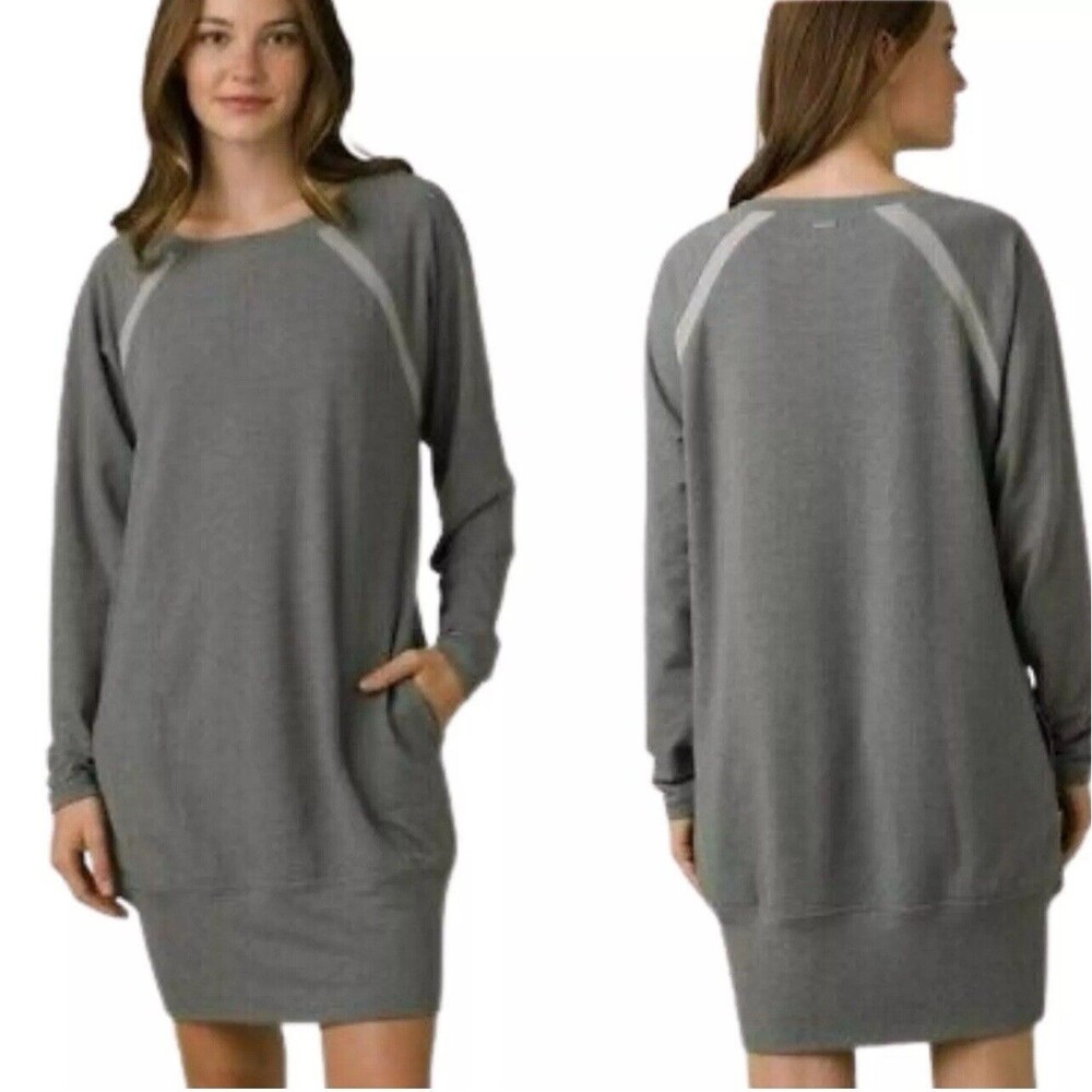 Prana Rosie Dress Ashy Gray Size Small Long Sleeve Sweater Dress w Pockets NWT